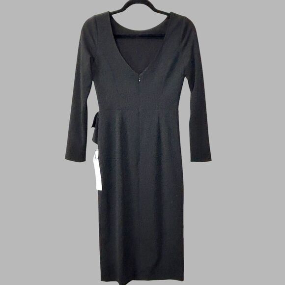 Dress The Population Ruffled 3/4 Sleeves Midi Cocktail Dress Black Women S NWOT - Picture 4 of 9